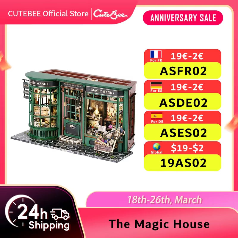 DIY Wooden Dollhouse Miniature Doll House Kit with Furniture Roombox Home Model Toy for Children Gift Retro Magic Shop